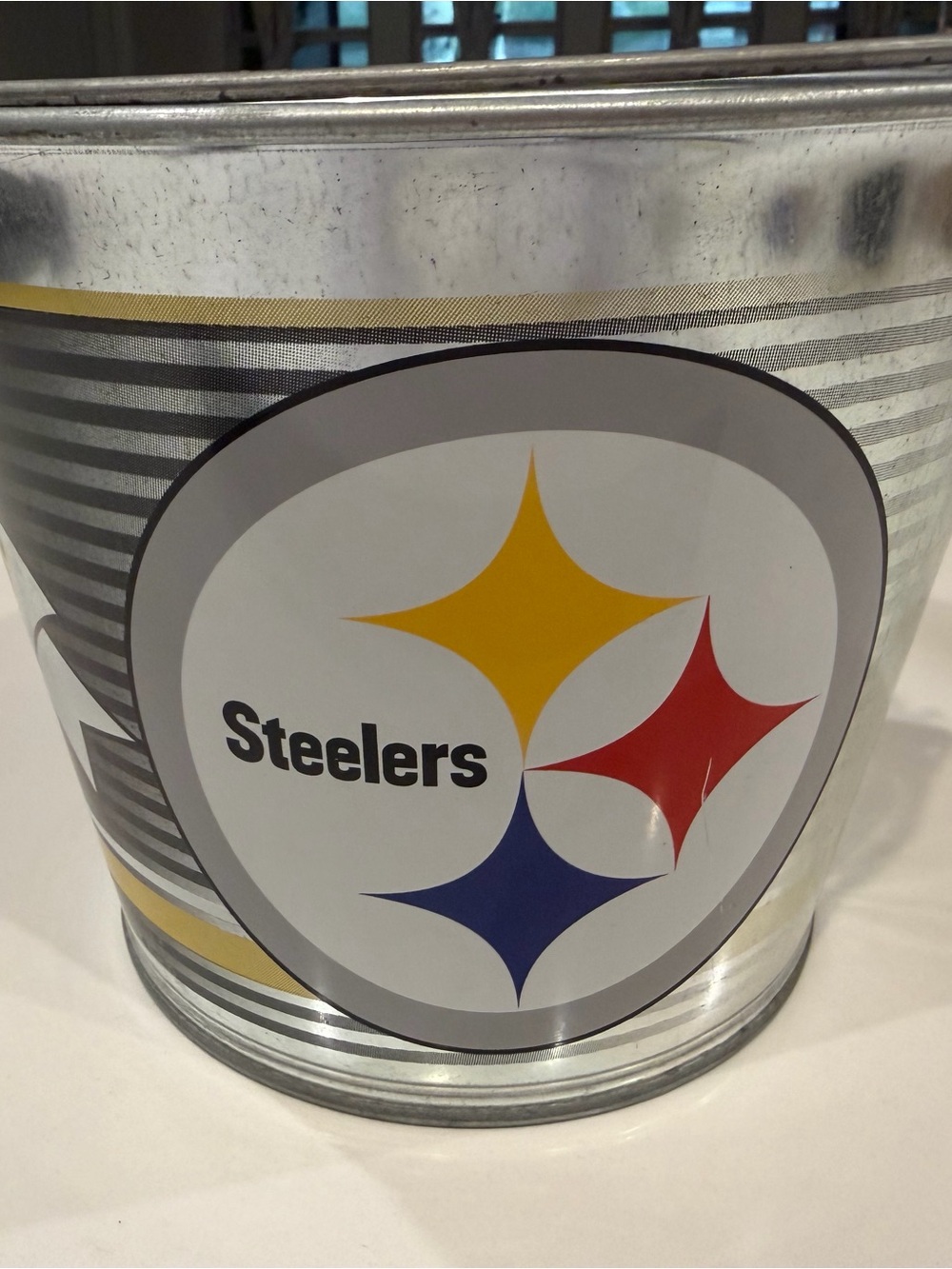 Pittsburgh Steelers Metal Team Bucket - Silver with Yellow, Red, Blue Accents